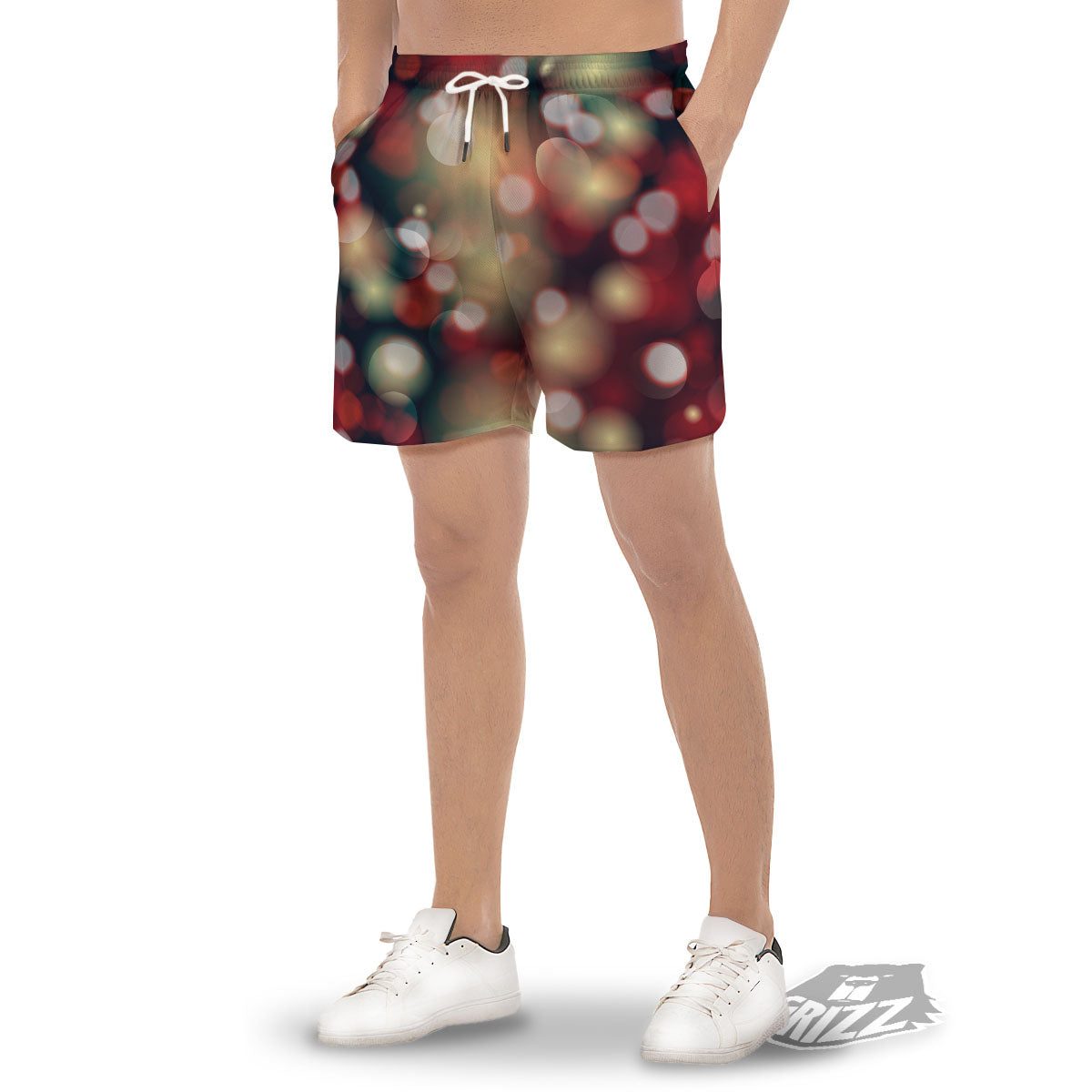 Christmas Defocused Lights Print Men's Gym Shorts-grizzshop