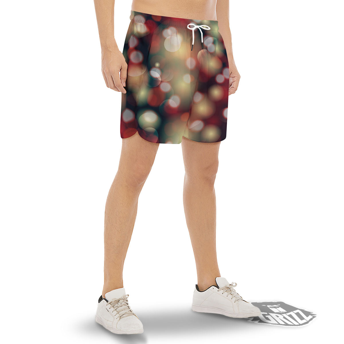 Christmas Defocused Lights Print Men's Gym Shorts-grizzshop