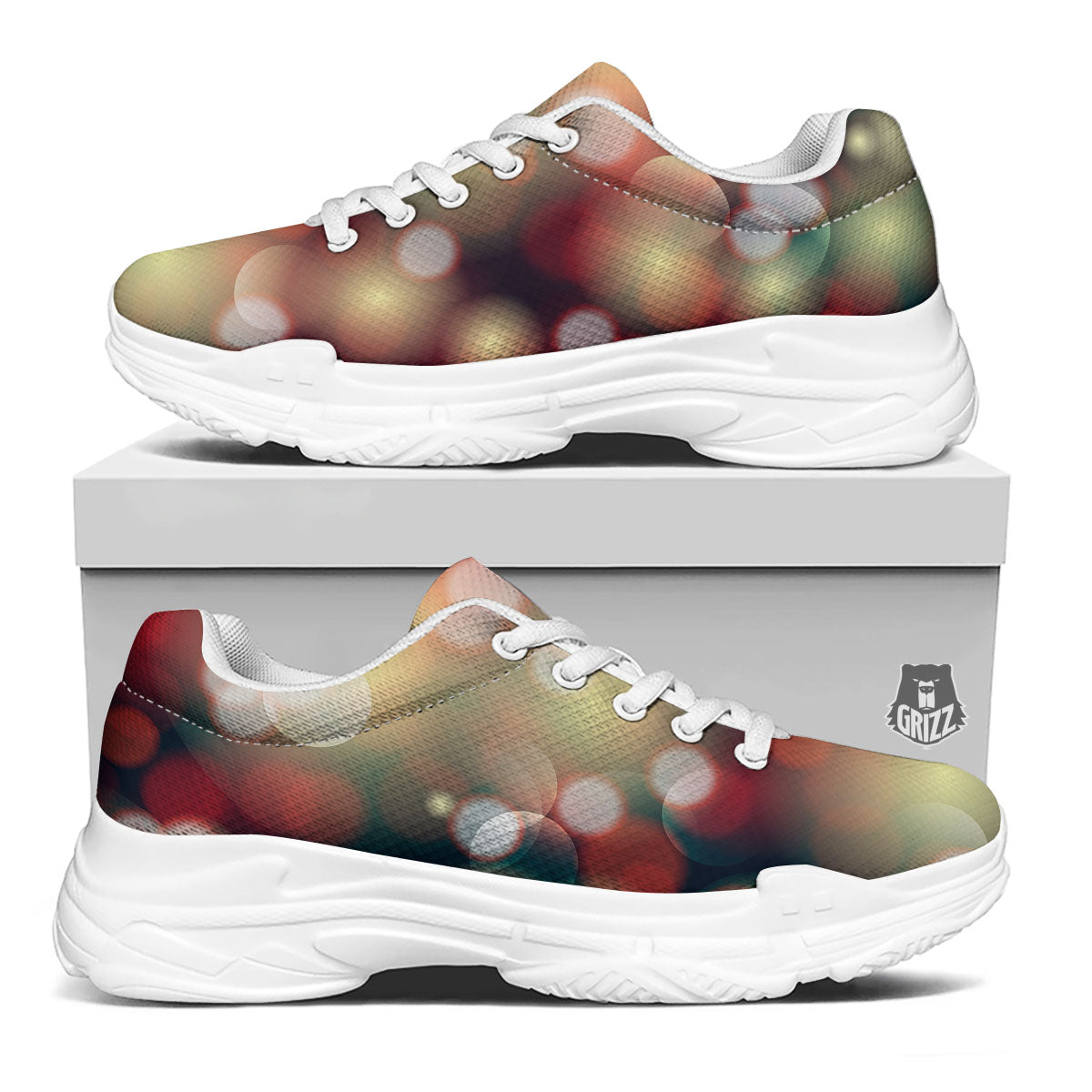 Christmas Defocused Lights Print White Chunky Shoes-grizzshop