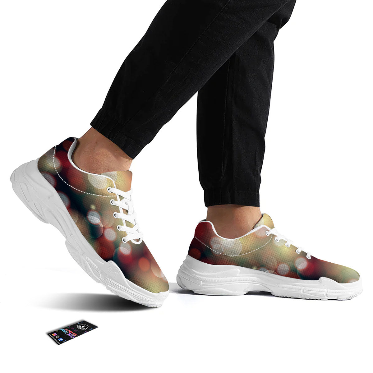 Christmas Defocused Lights Print White Chunky Shoes-grizzshop