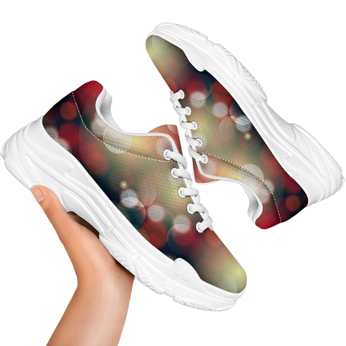 Christmas Defocused Lights Print White Chunky Shoes-grizzshop