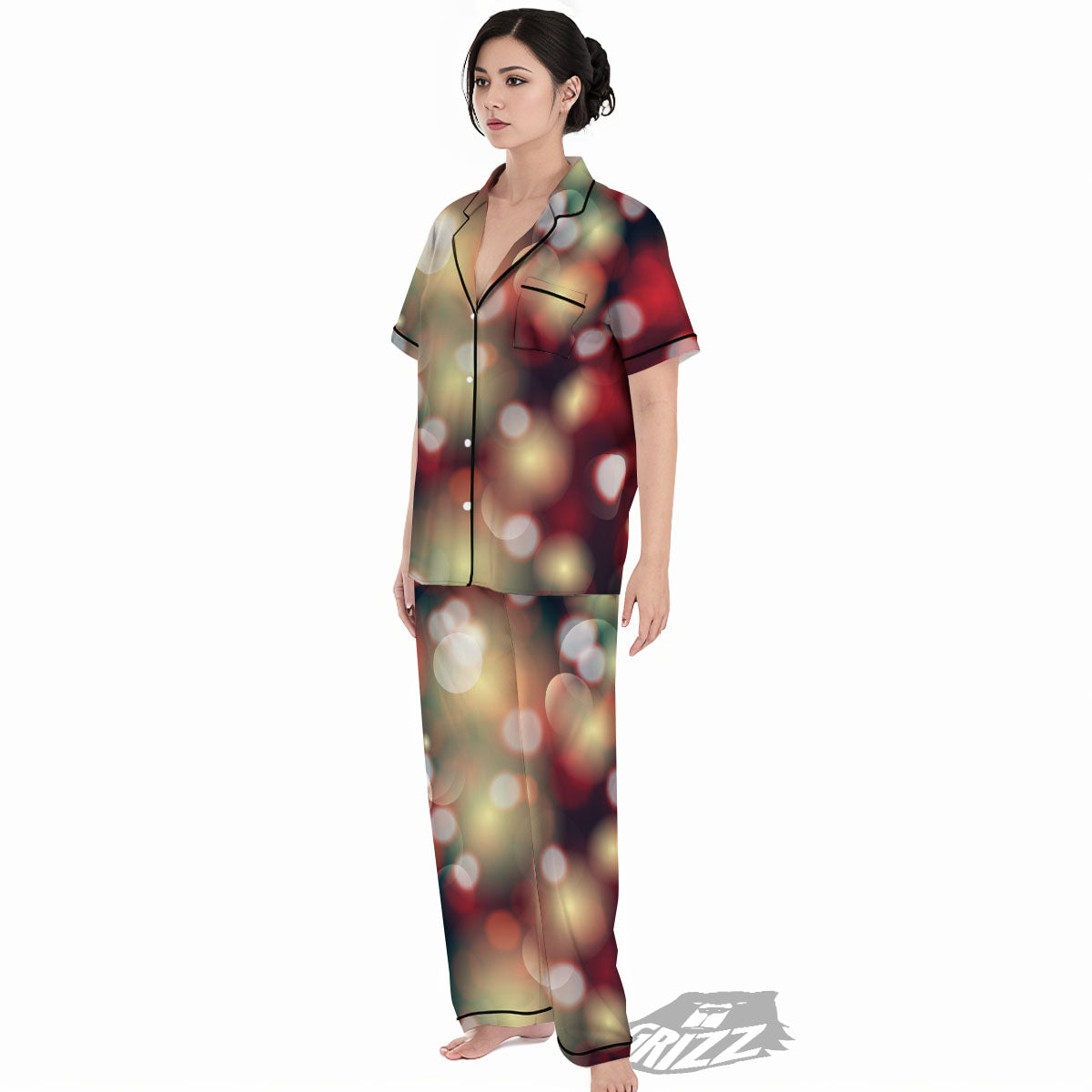 Christmas Defocused Lights Print Women's Pajamas Set-grizzshop