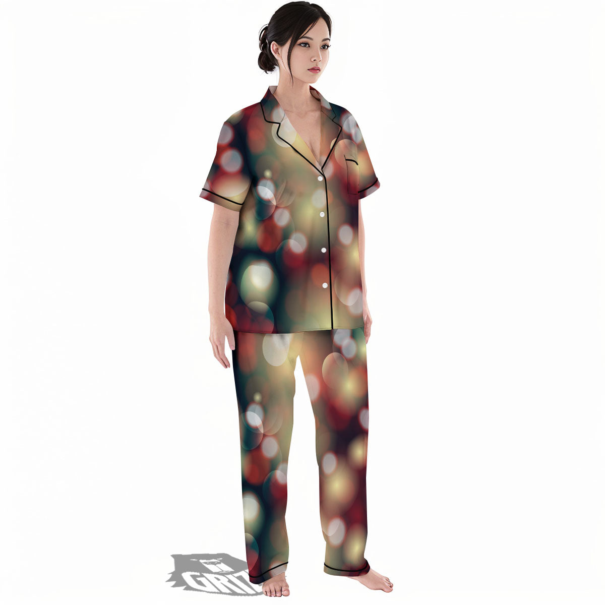 Christmas Defocused Lights Print Women's Pajamas Set-grizzshop