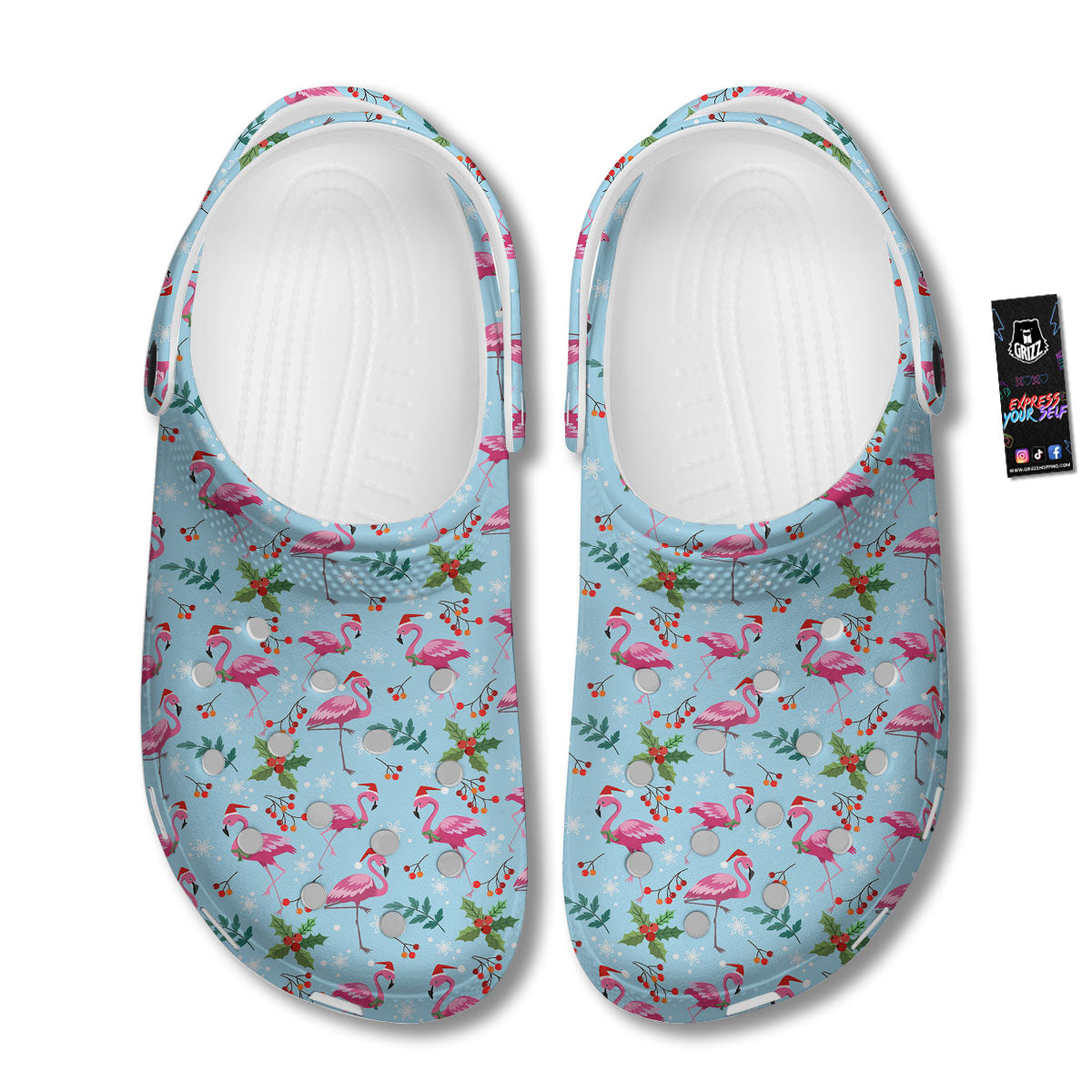 Christmas Flamingo Pink Print Pattern Clog-grizzshop