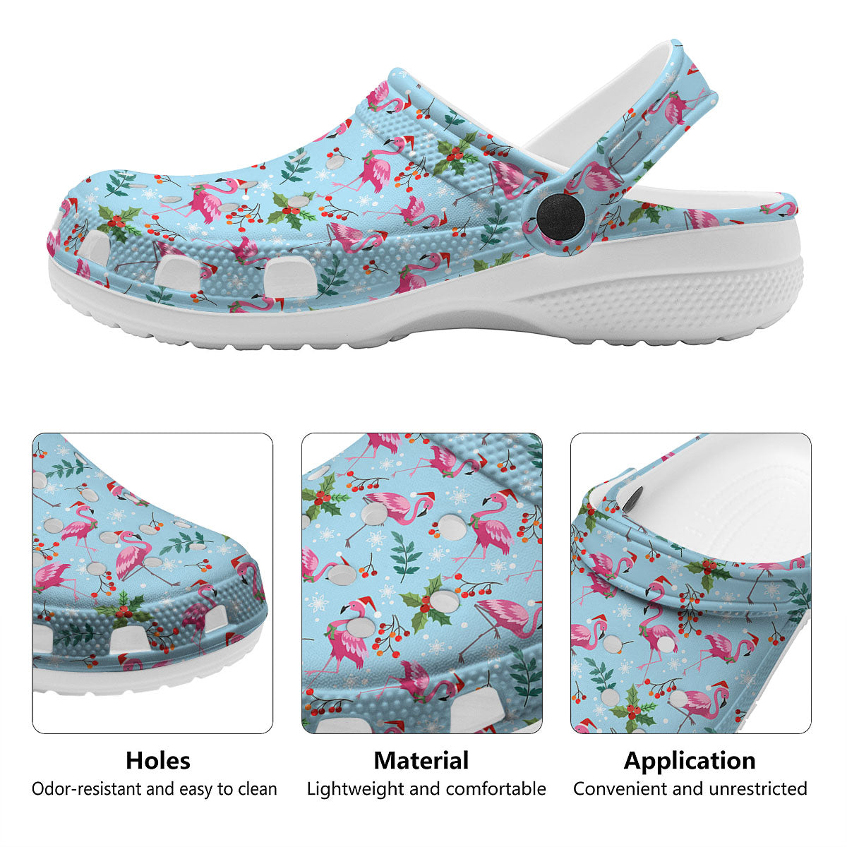 Christmas Flamingo Pink Print Pattern Clog-grizzshop