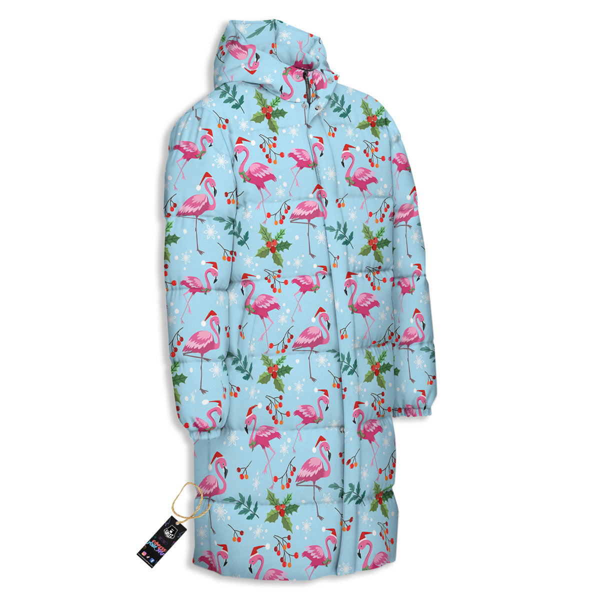 Christmas Flamingo Pink Print Pattern Long Down Jacket-grizzshop