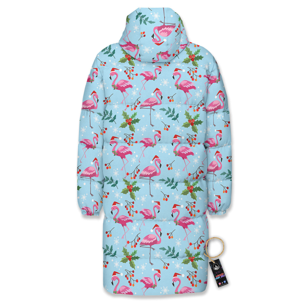 Christmas Flamingo Pink Print Pattern Long Down Jacket-grizzshop