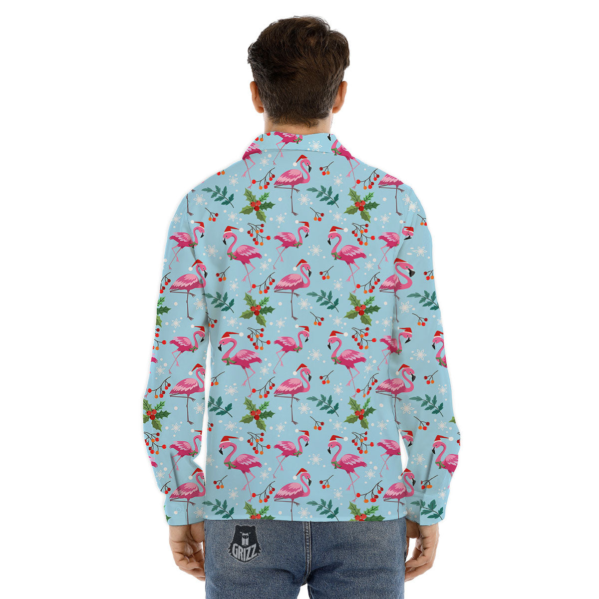 Christmas Flamingo Pink Print Pattern Men's Dress Shirts-grizzshop