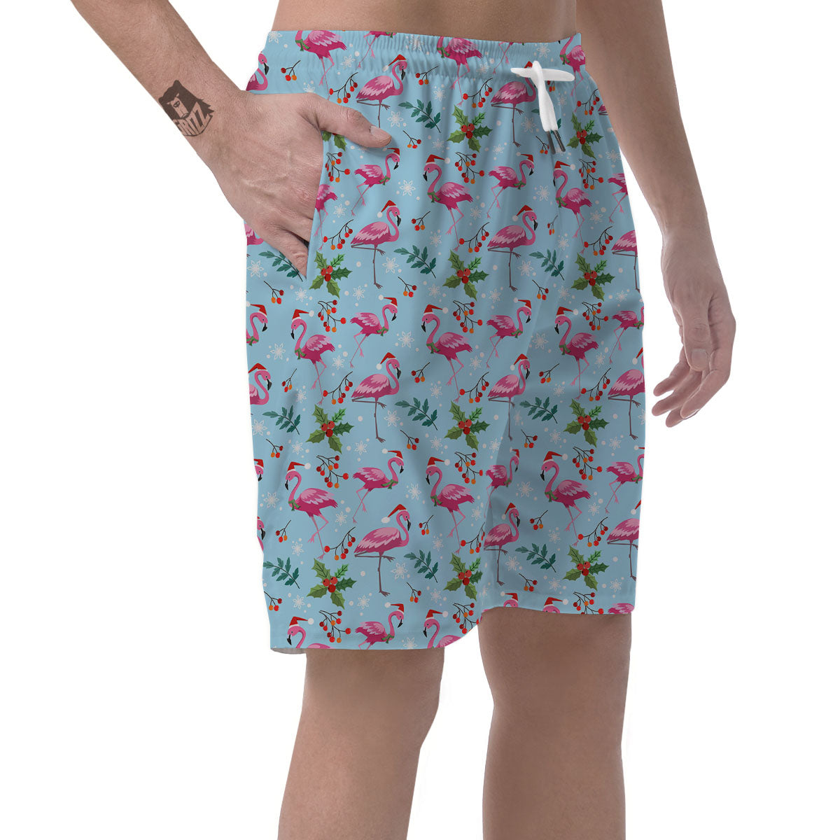 Christmas Flamingo Pink Print Pattern Men's Shorts-grizzshop
