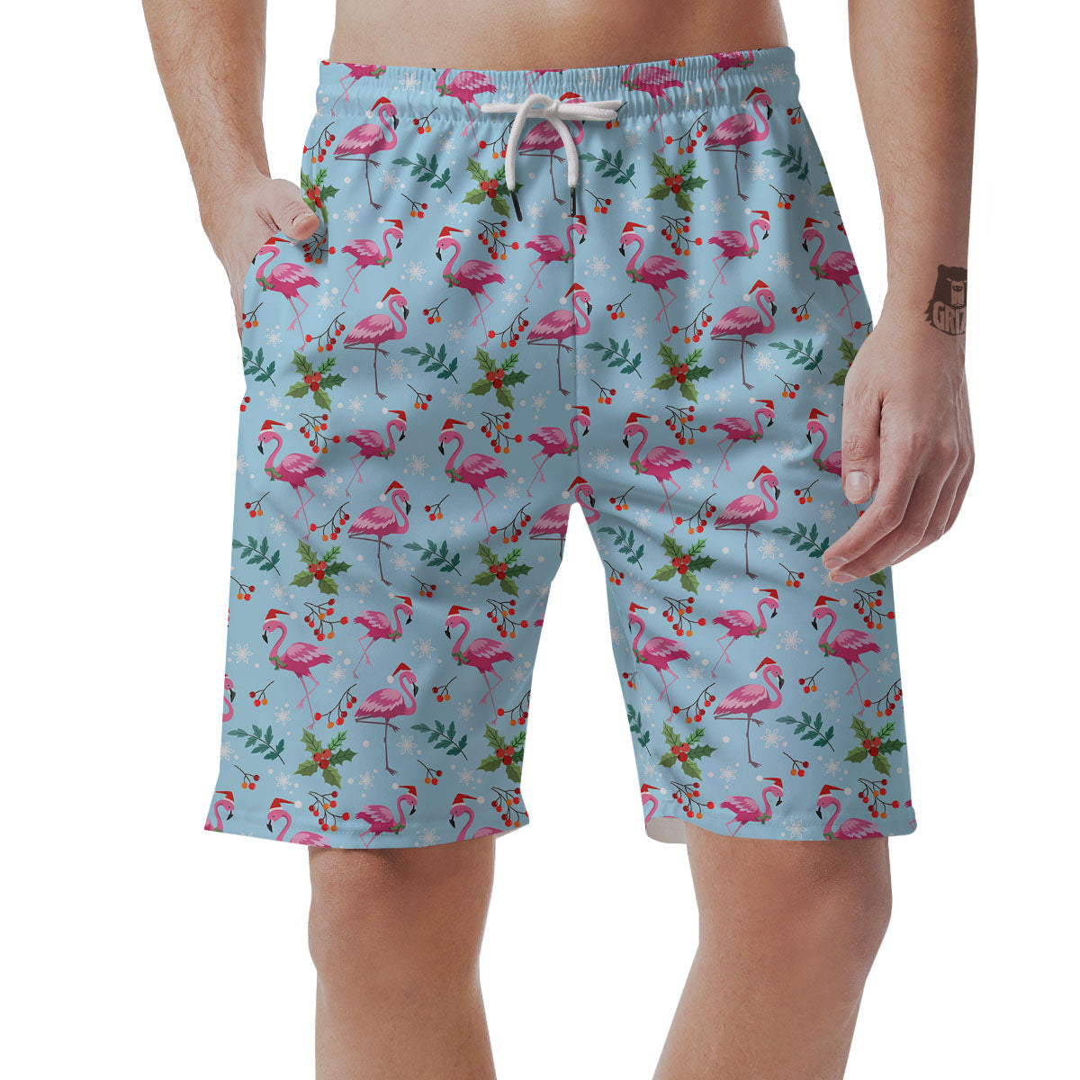 Christmas Flamingo Pink Print Pattern Men's Shorts-grizzshop