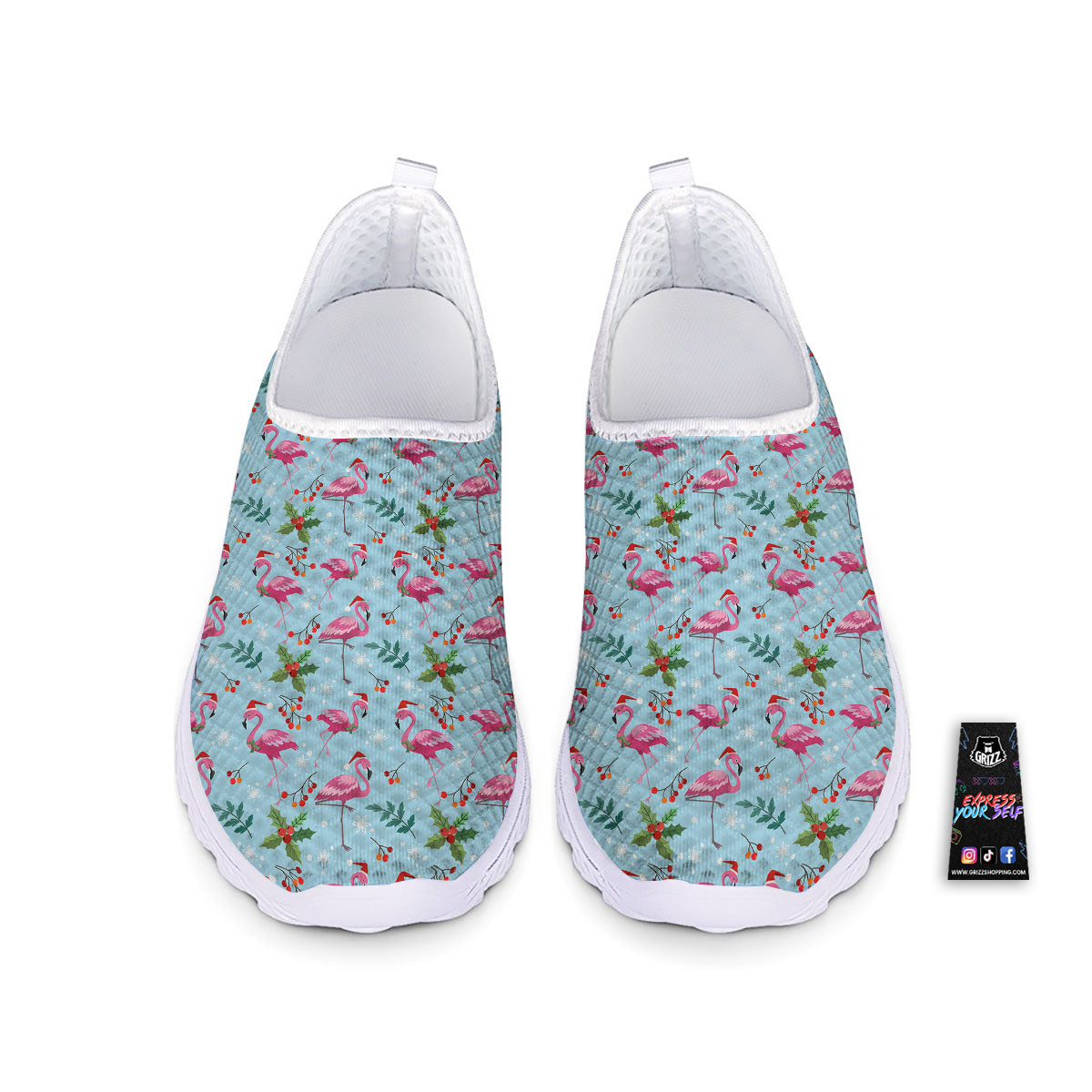 Christmas Flamingo Pink Print Pattern Nurse Shoes-grizzshop