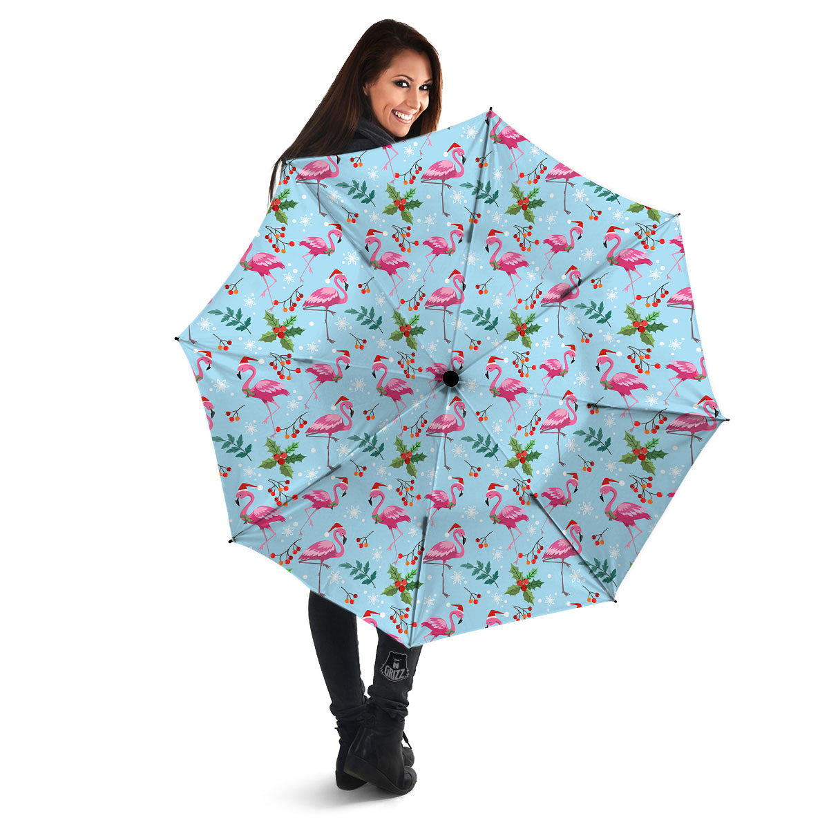 Christmas Flamingo Pink Print Pattern Umbrella-grizzshop