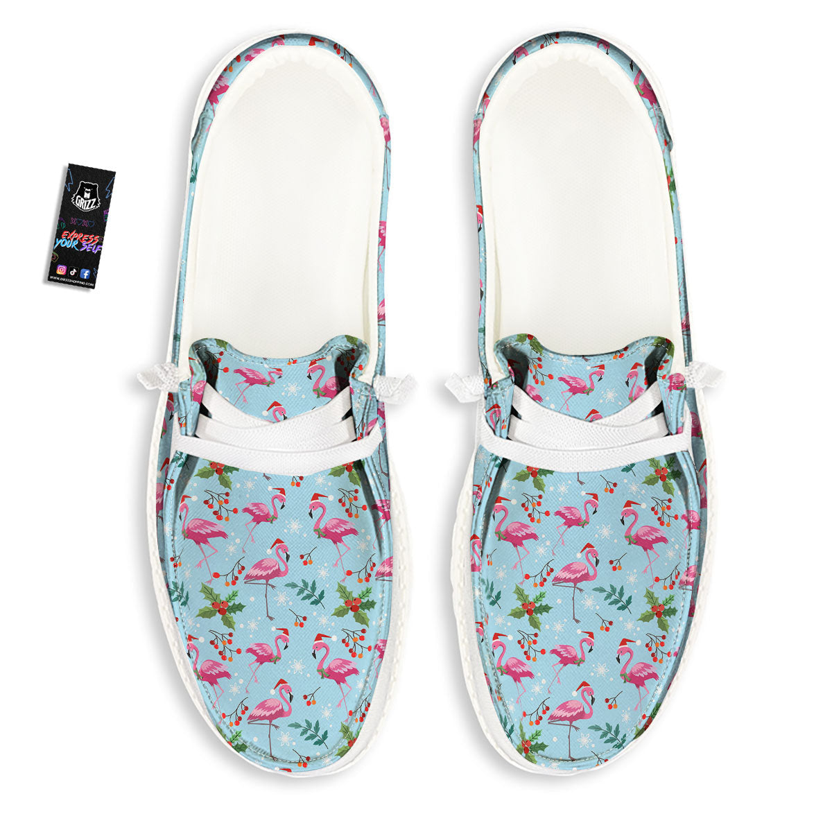 Christmas Flamingo Pink Print Pattern White Loafers-grizzshop