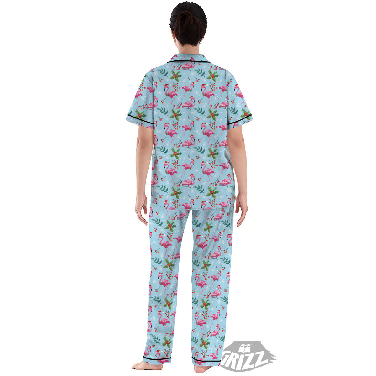 Christmas Flamingo Pink Print Pattern Women's Pajamas Set-grizzshop