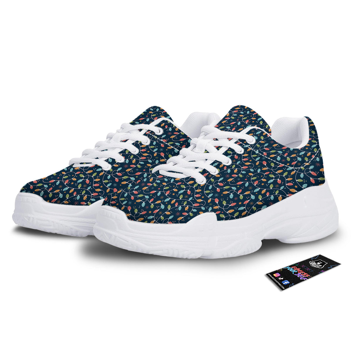 Christmas Lights Colorful Print White Chunky Shoes-grizzshop
