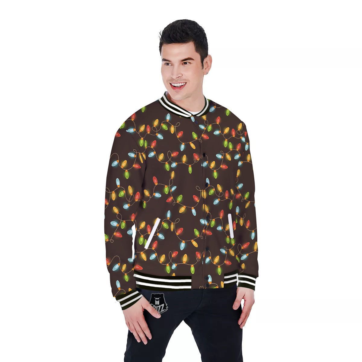 Christmas Lights Print Pattern Baseball Jacket-grizzshop