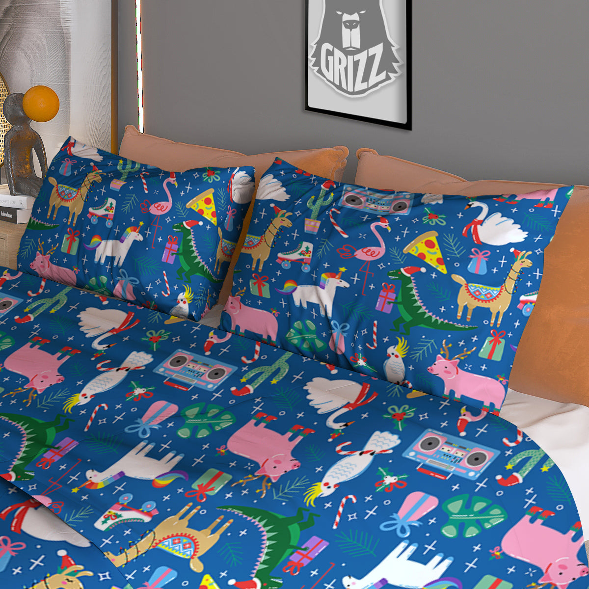 Christmas Party Funny Animals Print Pattern Duvet Cover Bedding Set