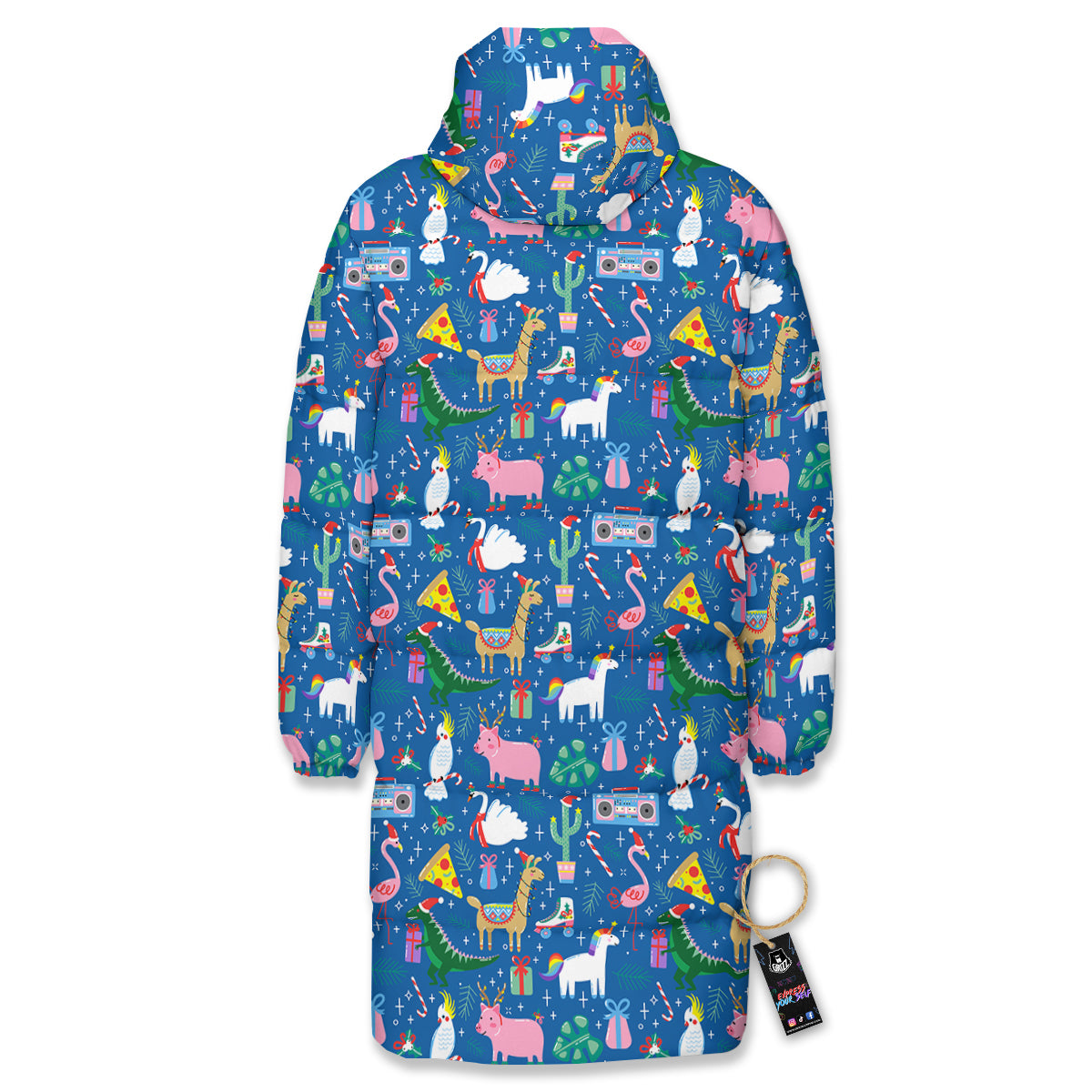 Christmas Party Funny Animals Print Pattern Long Down Jacket-grizzshop