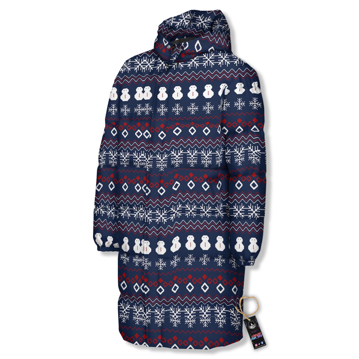 Christmas Scandinavian Print Pattern Long Down Jacket-grizzshop