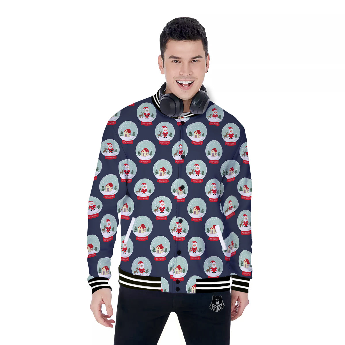 Christmas Snow Globe Print Pattern Baseball Jacket-grizzshop