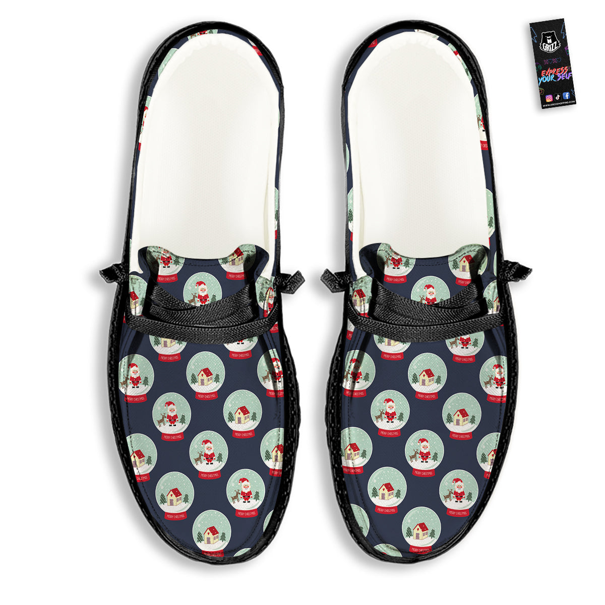 Christmas Snow Globe Print Pattern Black Loafers-grizzshop