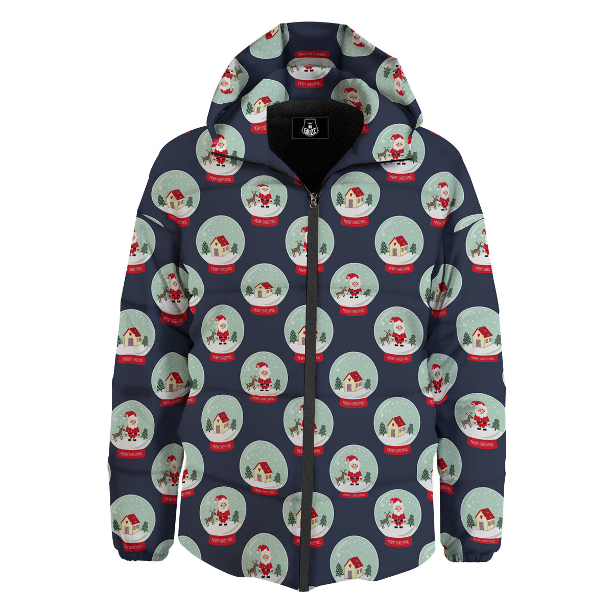 Christmas Snow Globe Print Pattern Down Jacket-grizzshop