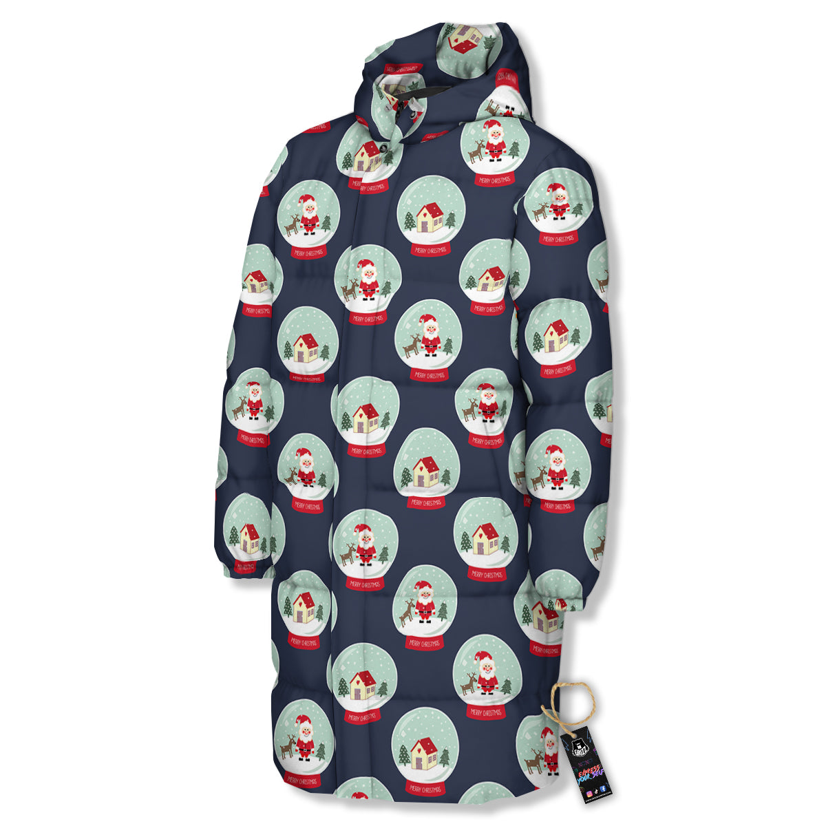 Christmas Snow Globe Print Pattern Long Down Jacket-grizzshop