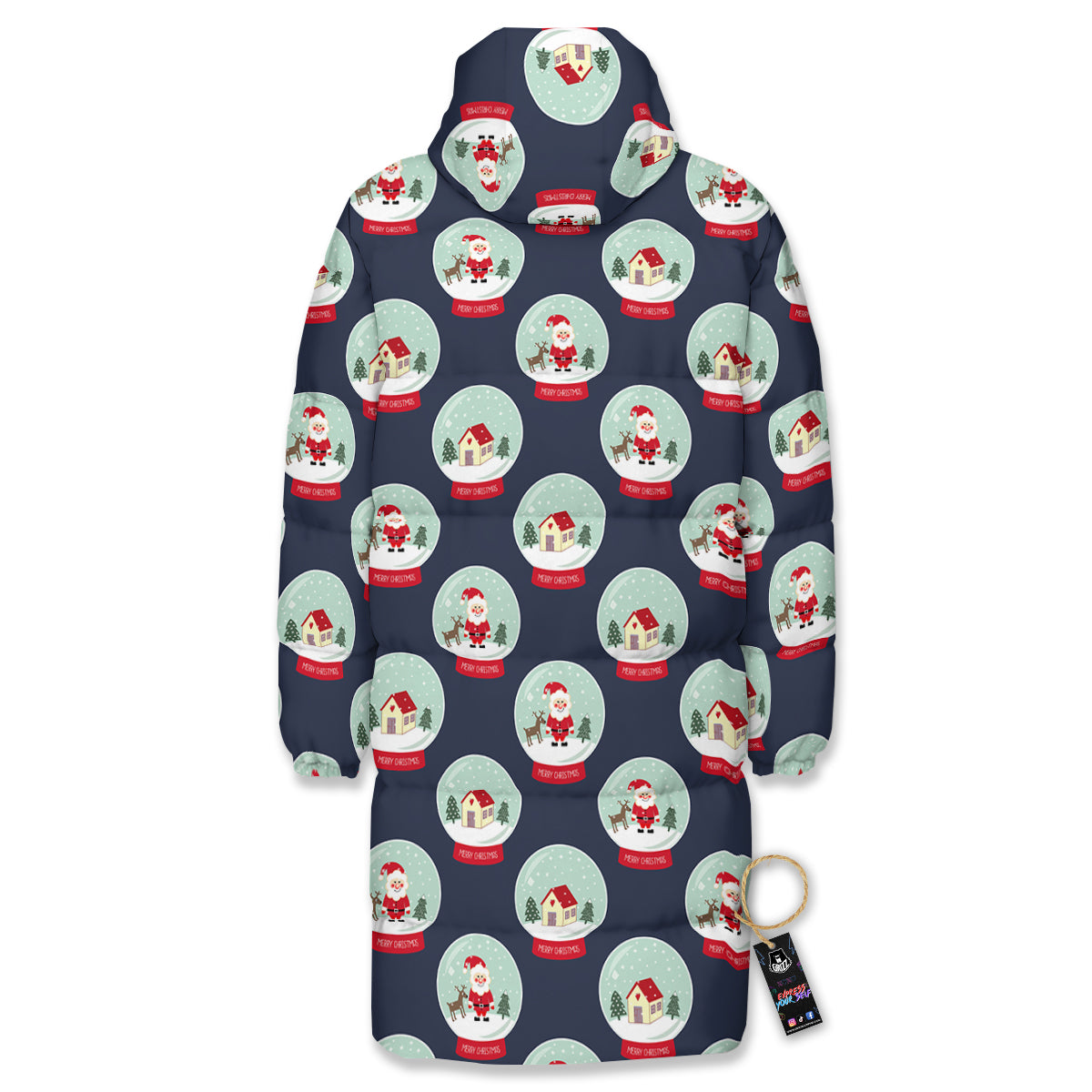 Christmas Snow Globe Print Pattern Long Down Jacket-grizzshop
