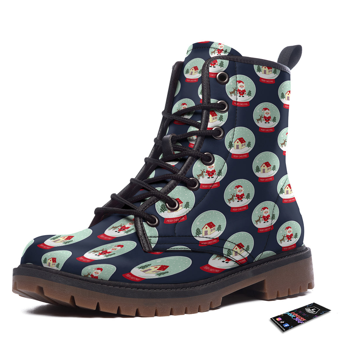 Christmas Snow Globe Print Pattern Work Boots-grizzshop
