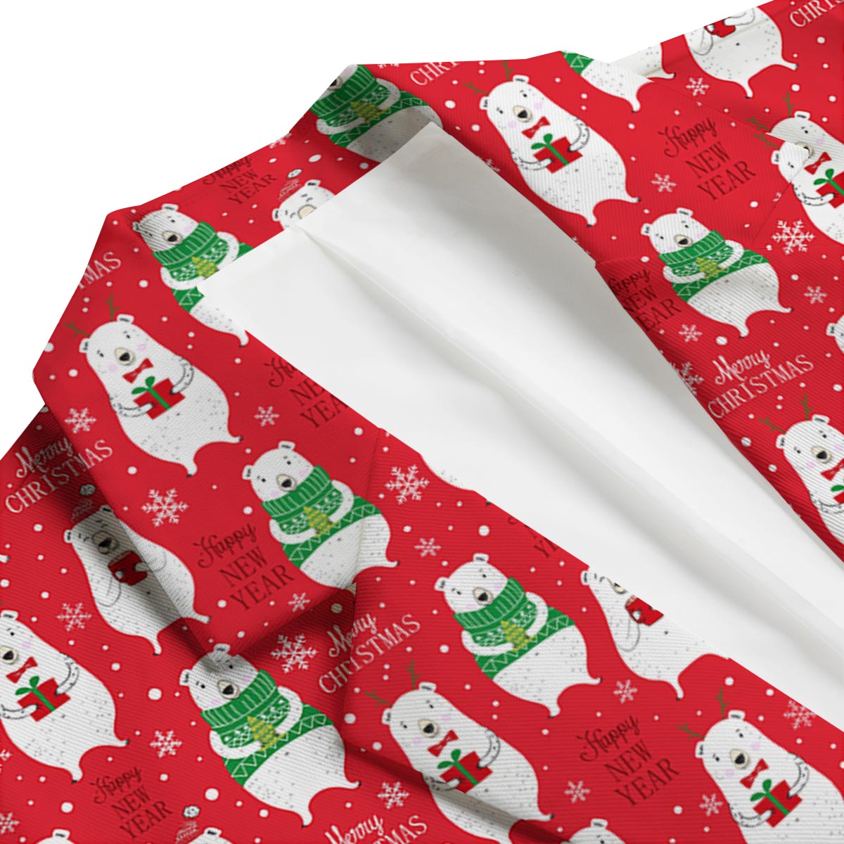 Christmas Teddy Bear Pattern Print Men's Blazer-grizzshop