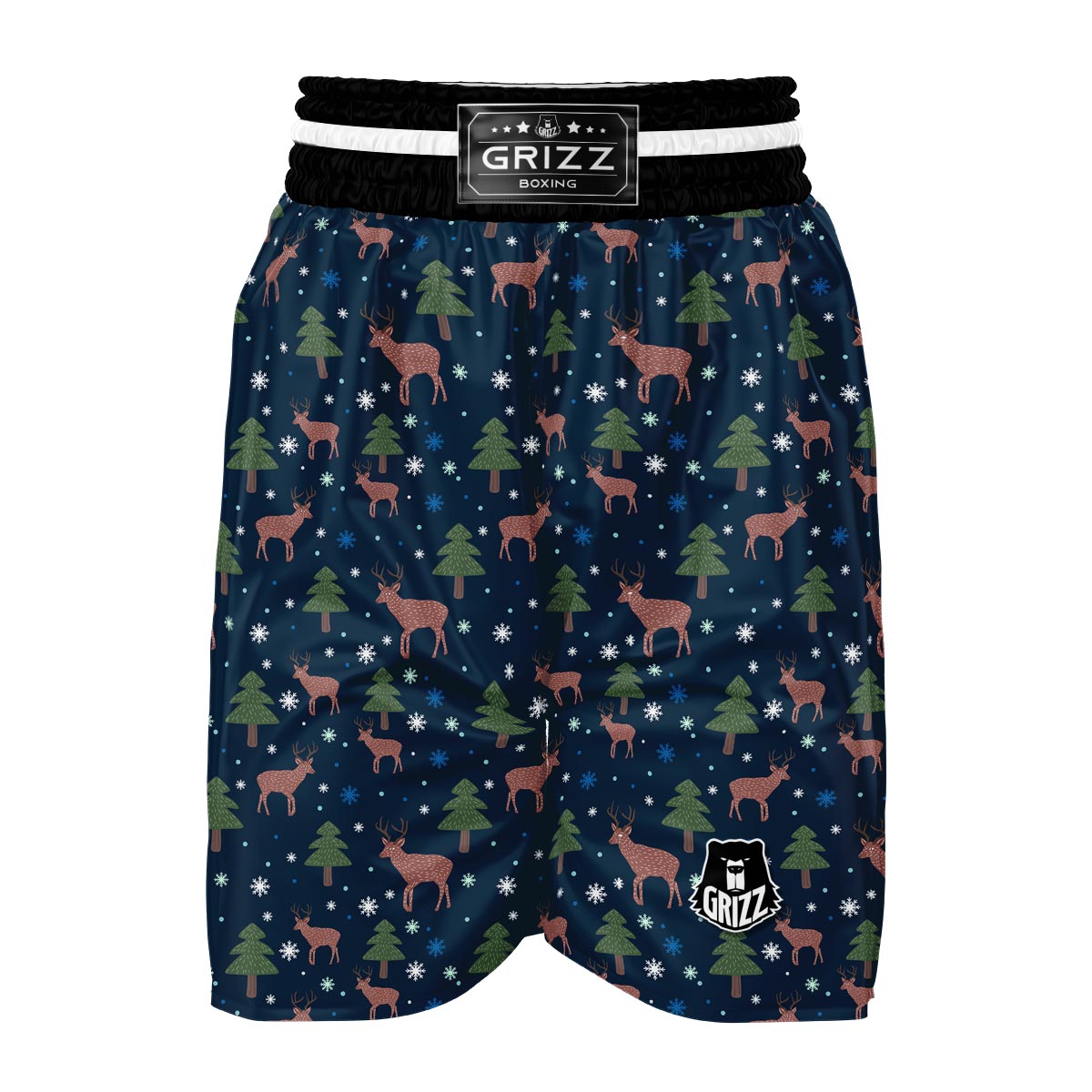 Christmas Tree Moose Pattern Print Boxing Shorts-grizzshop