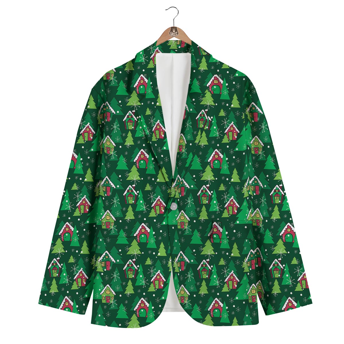 Christmas Tree Pattern Print Men's Blazer-grizzshop