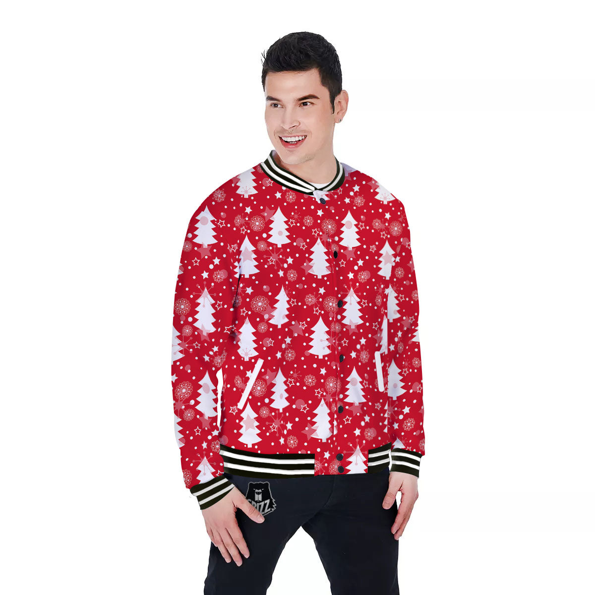 Christmas Tree Polka Dot Print Pattern Baseball Jacket-grizzshop