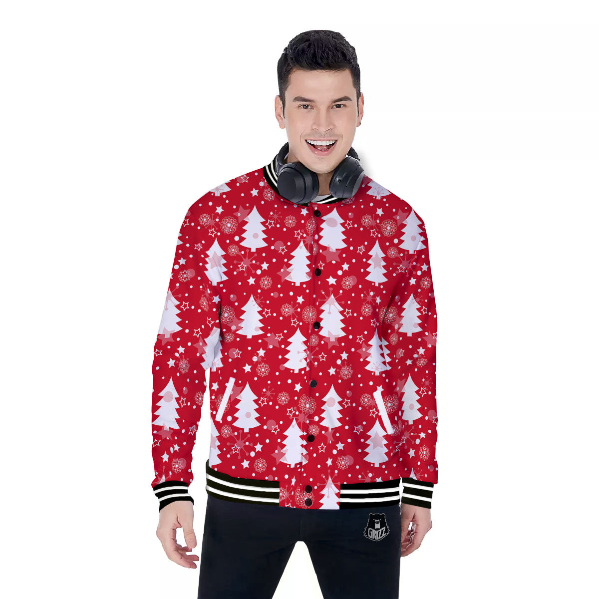 Christmas Tree Polka Dot Print Pattern Baseball Jacket-grizzshop