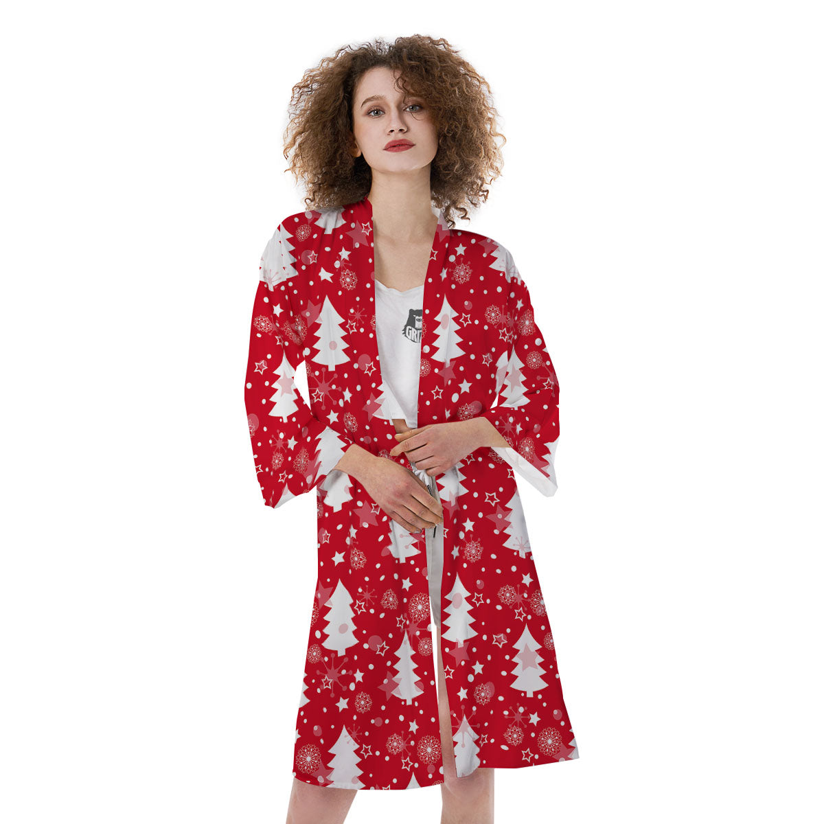 Christmas Tree Polka Dot Print Pattern Kimono-grizzshop