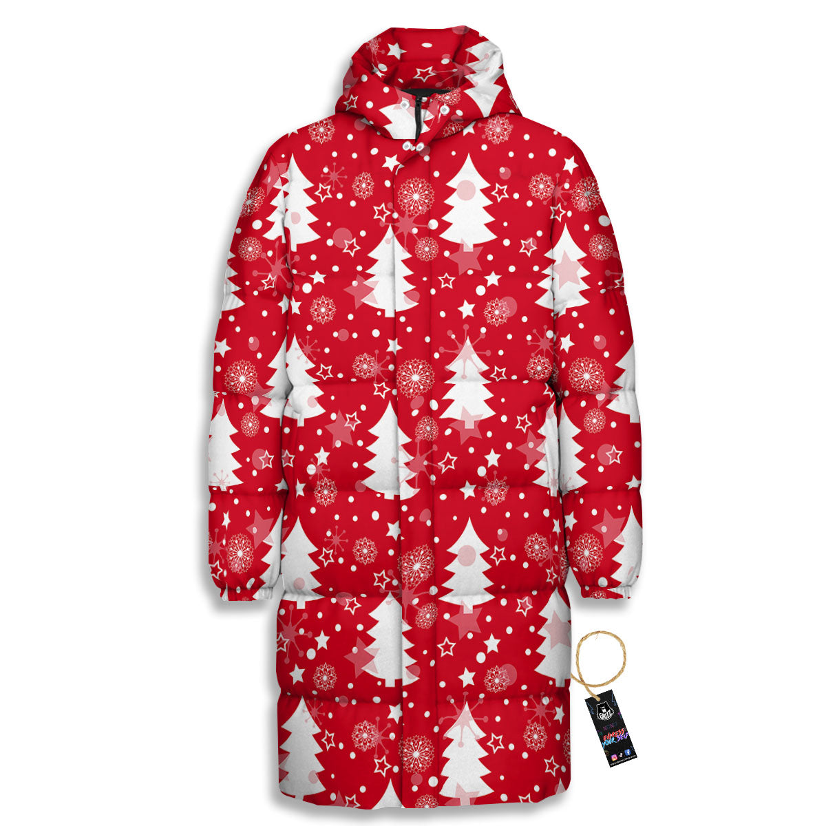 Christmas Tree Polka Dot Print Pattern Long Down Jacket-grizzshop