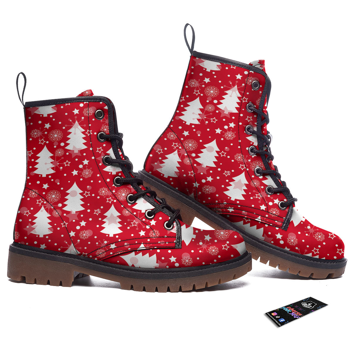 Christmas Tree Polka Dot Print Pattern Work Boots-grizzshop