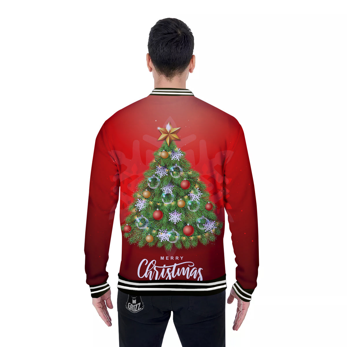 Christmas Tree Print Baseball Jacket-grizzshop