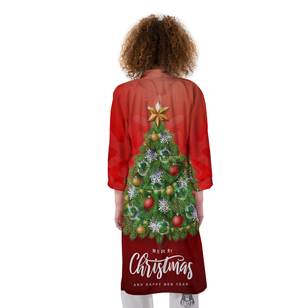 Christmas Tree Print Kimono-grizzshop