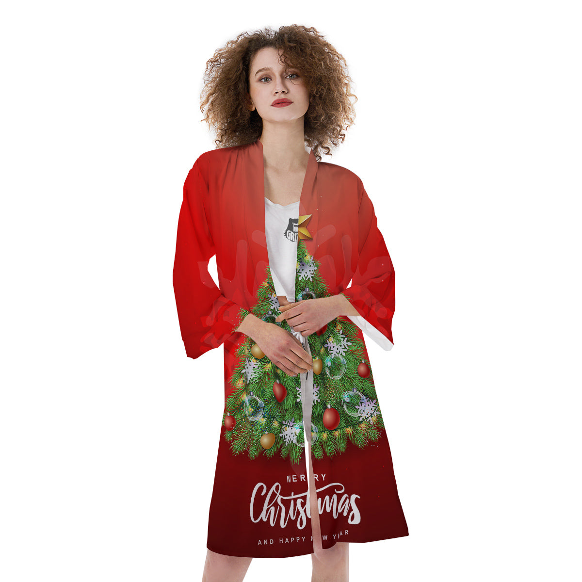 Christmas Tree Print Kimono-grizzshop