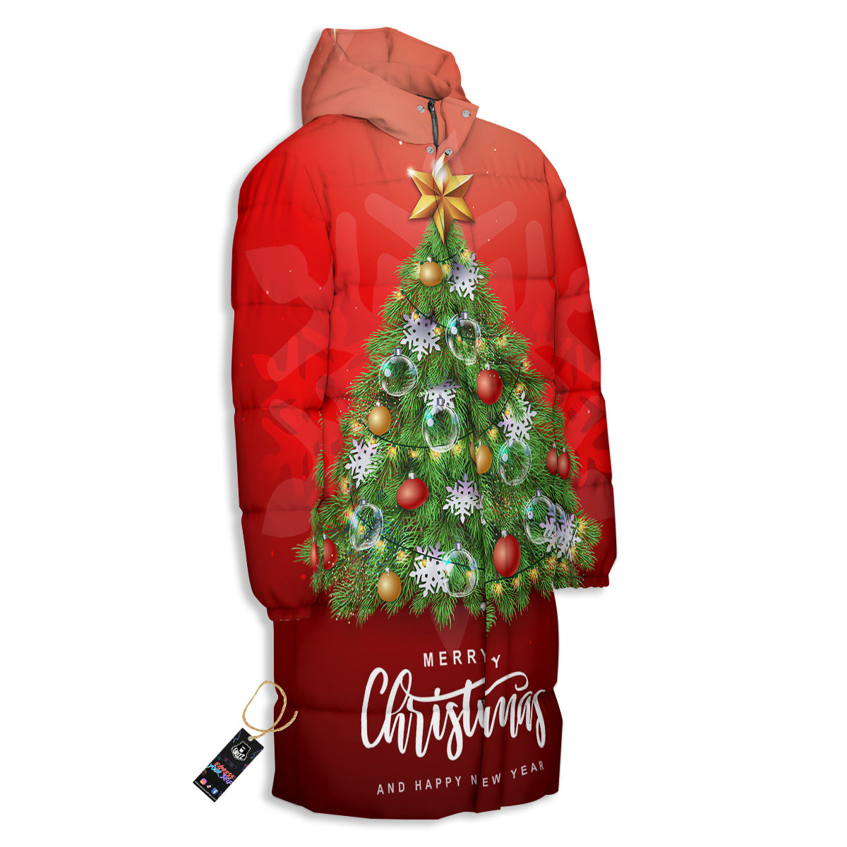 Christmas Tree Print Long Down Jacket-grizzshop