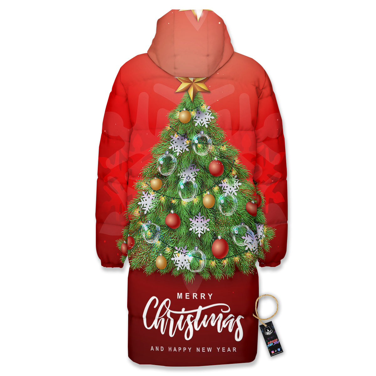 Christmas Tree Print Long Down Jacket-grizzshop