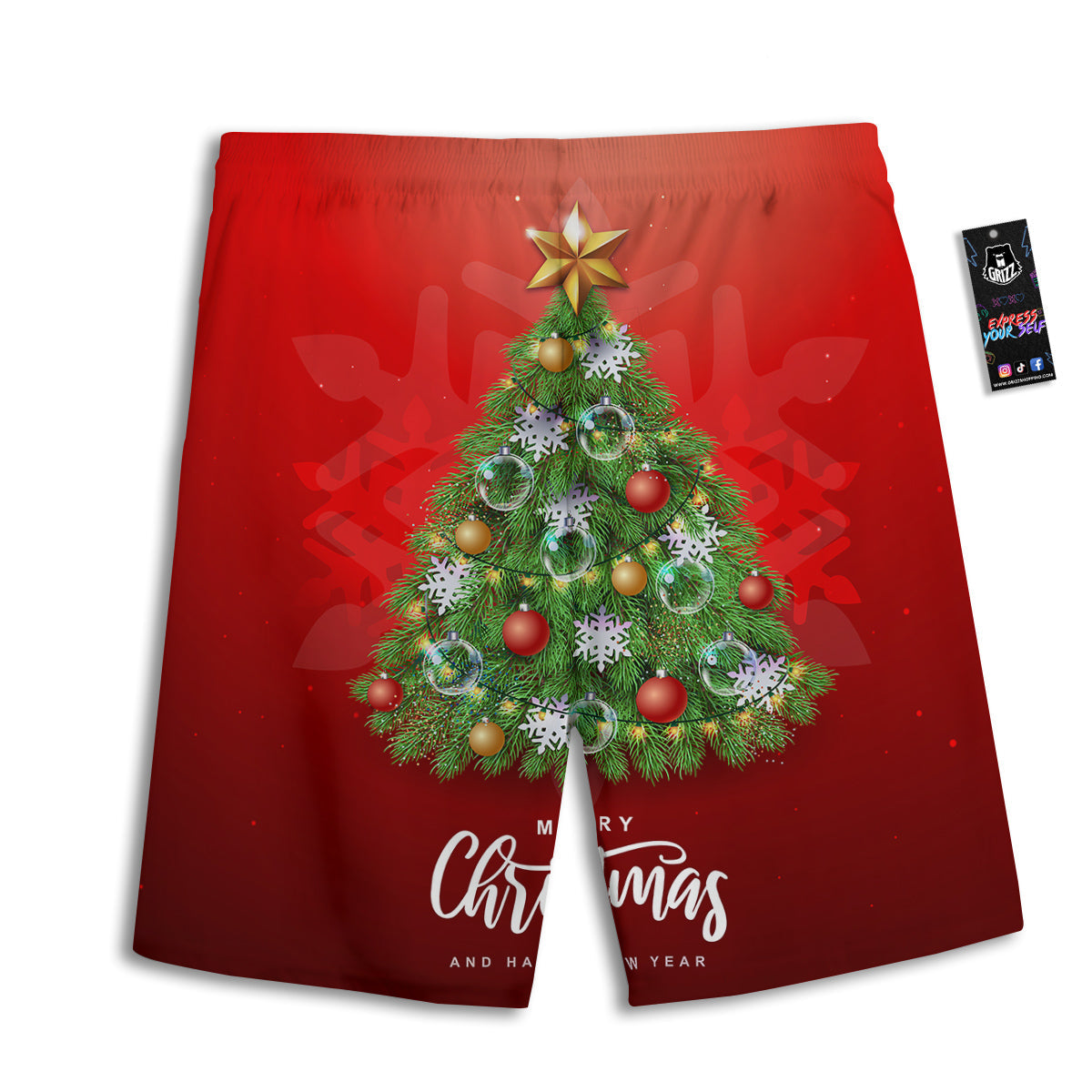 Christmas Tree Print Men's Athletic Shorts