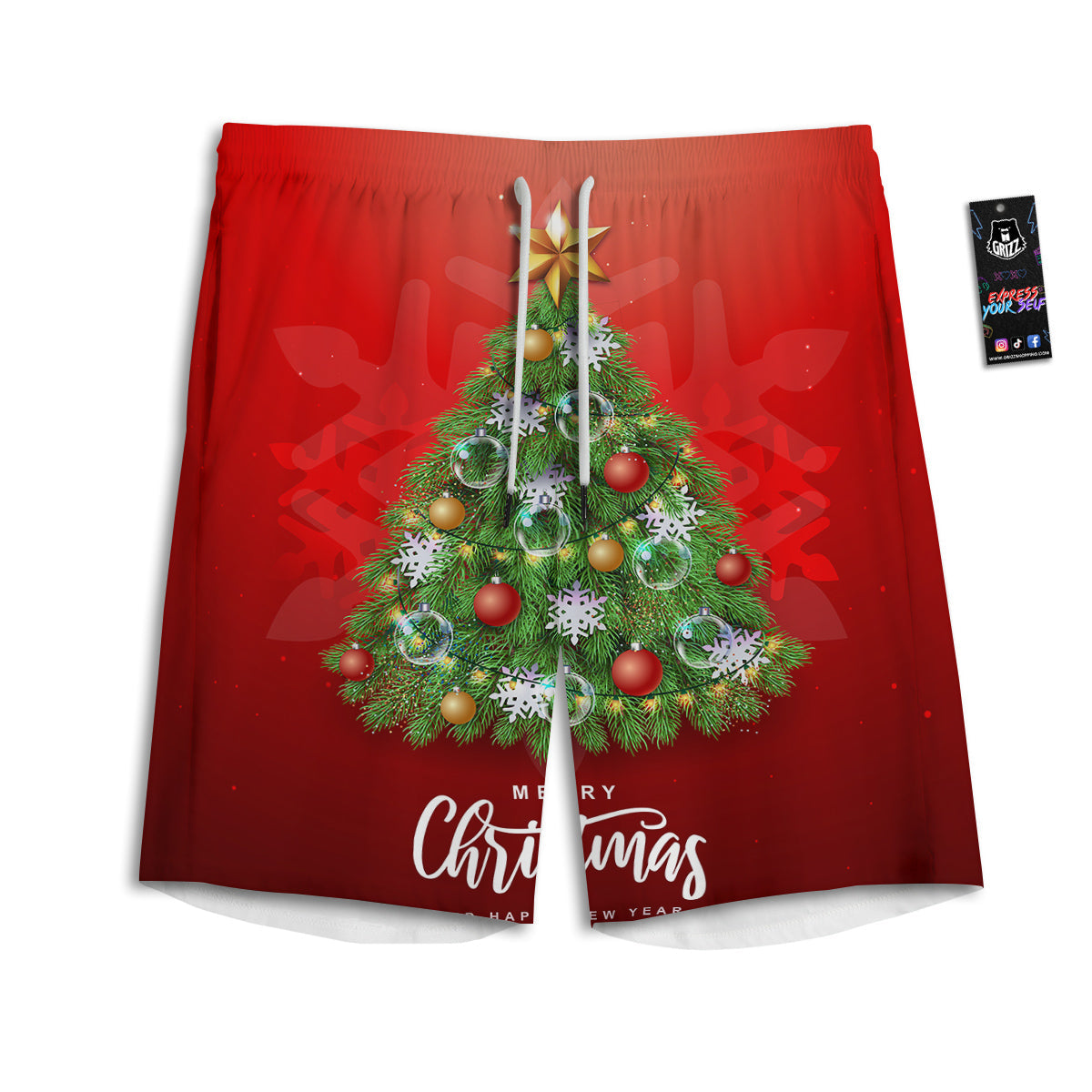 Christmas Tree Print Men's Athletic Shorts
