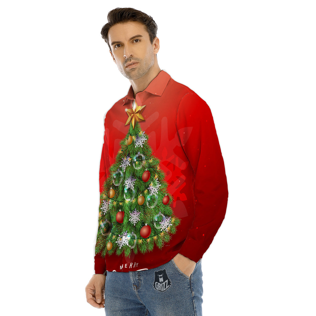 Christmas Tree Print Men's Dress Shirts-grizzshop