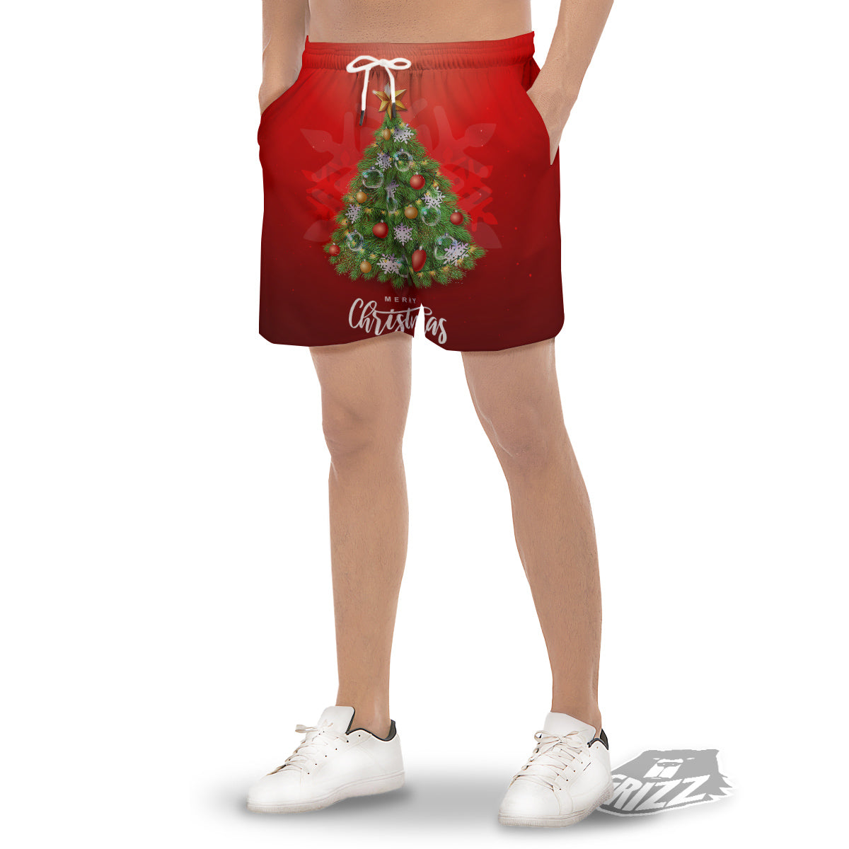 Christmas Tree Print Men's Gym Shorts-grizzshop