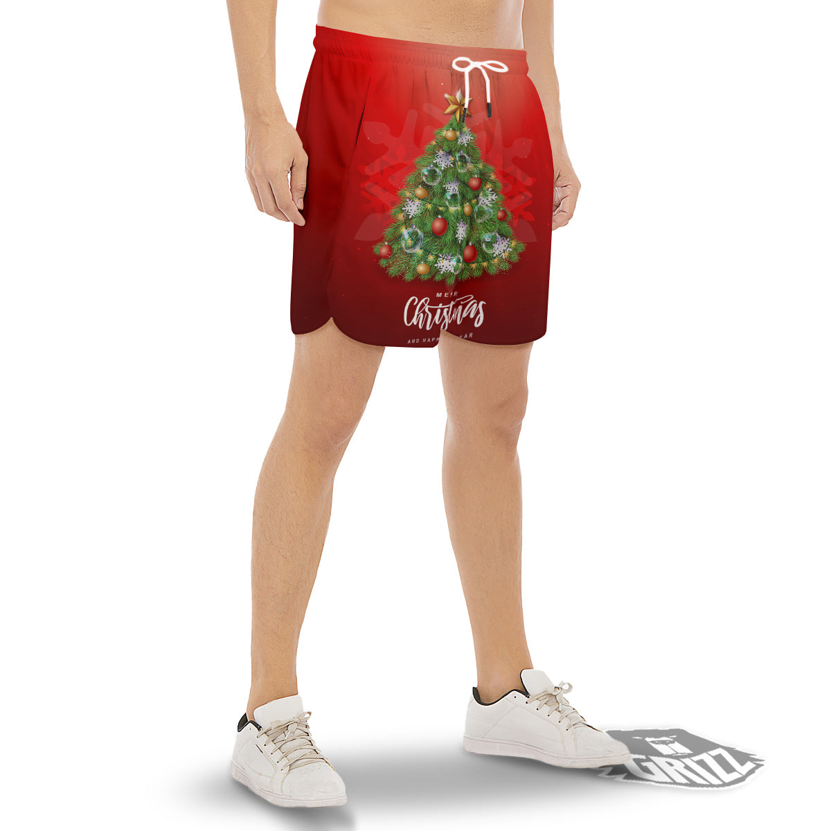 Christmas Tree Print Men's Gym Shorts-grizzshop