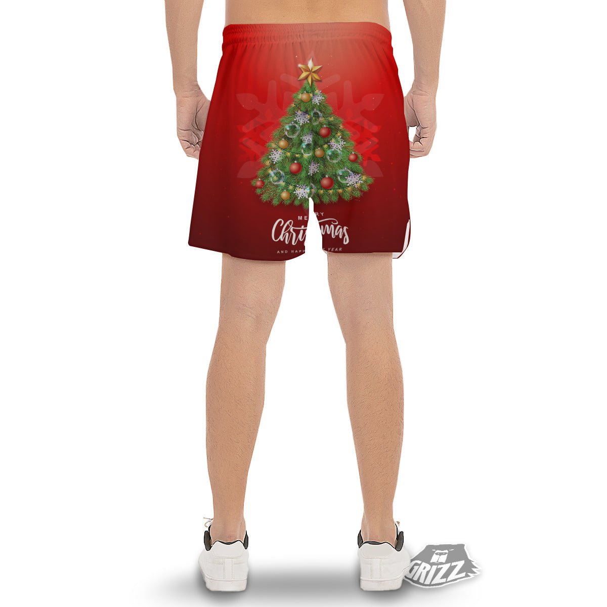 Christmas Tree Print Men's Gym Shorts-grizzshop
