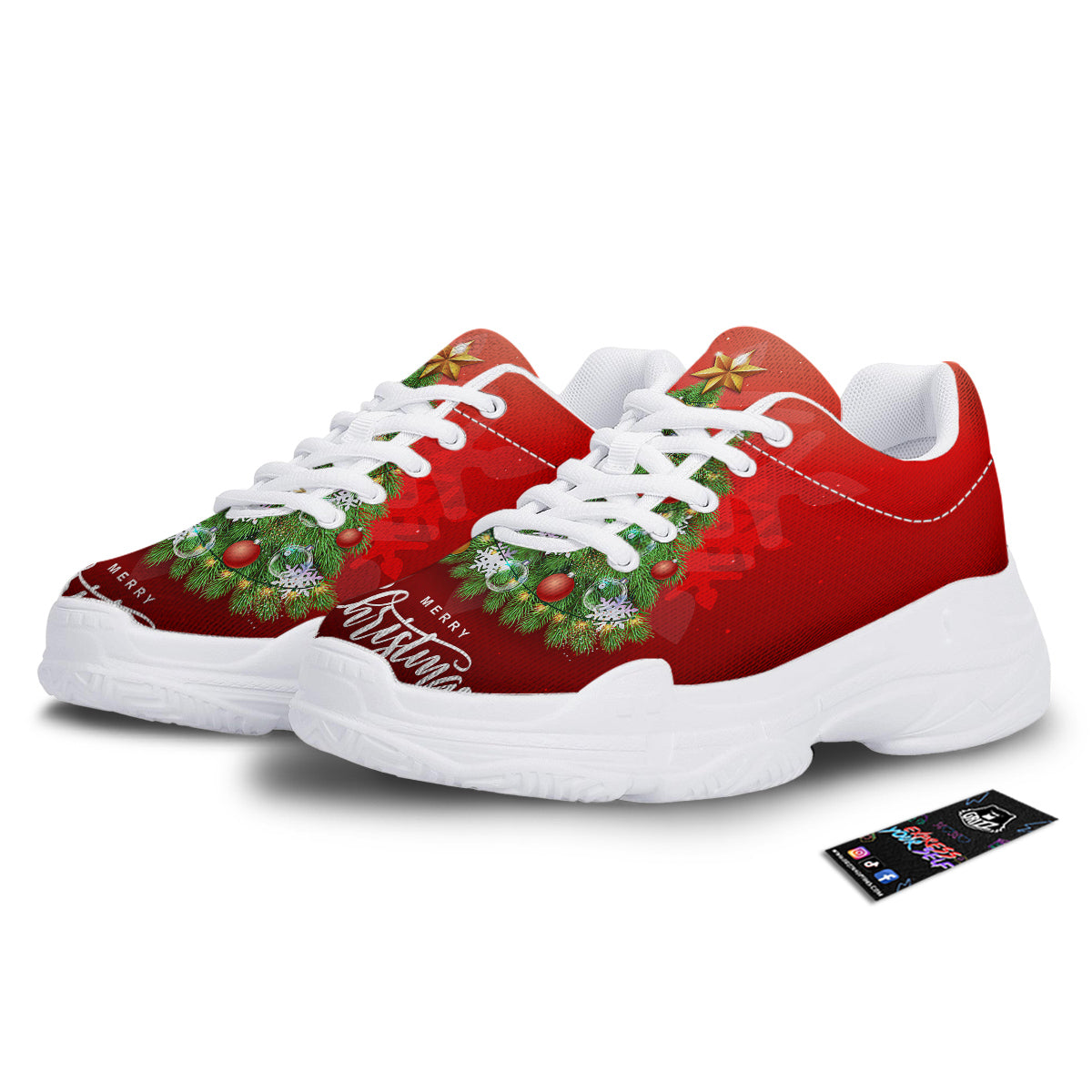 Christmas Tree Print White Chunky Shoes-grizzshop
