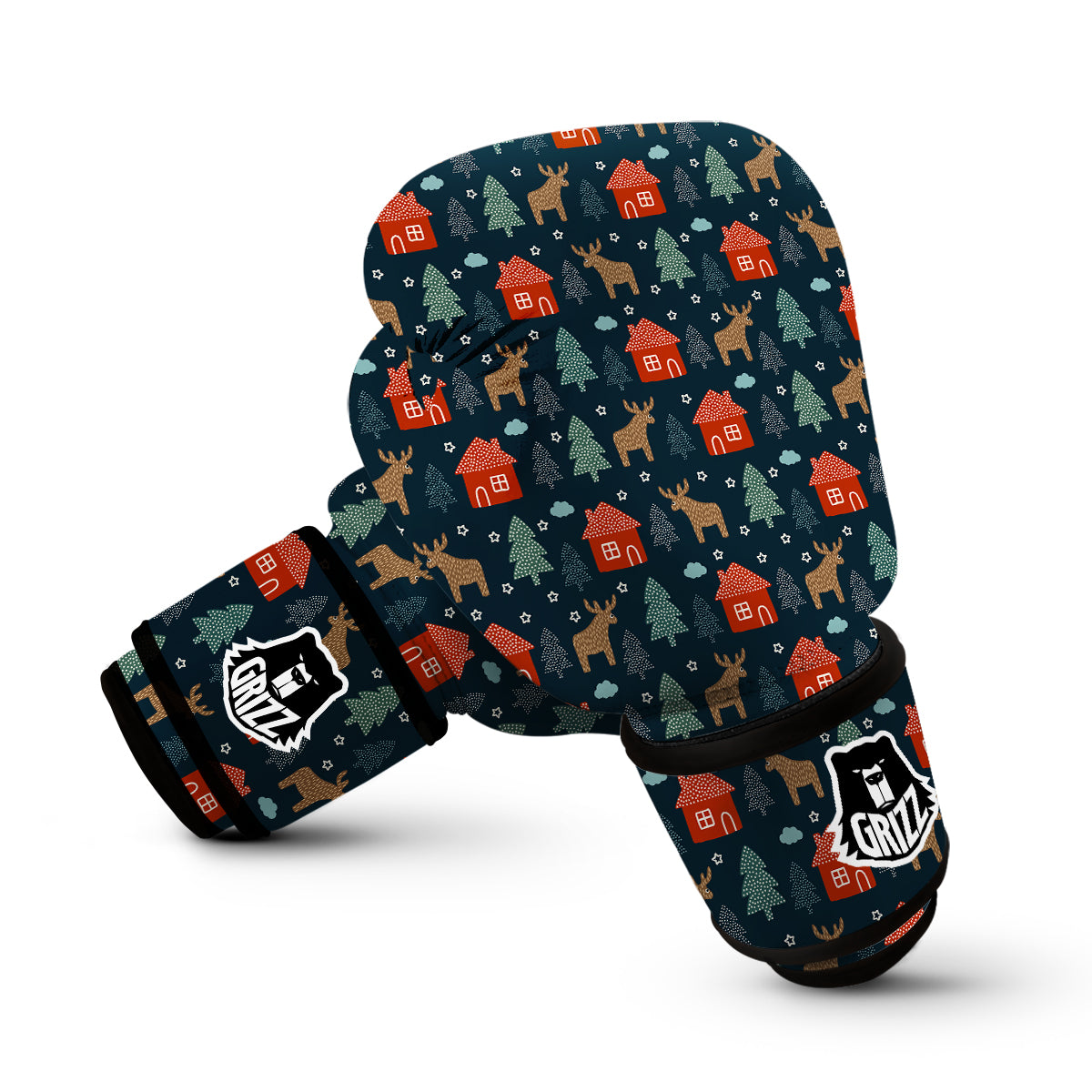 Christmas Tree Reindeer Pattern Print Boxing Gloves-grizzshop
